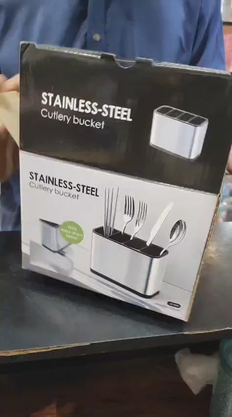 Afraz Stainless Steel Cutlery Bucket – Durable Spoon & Fork Holder Organizer for Space-Saving Kitchen Counter Storage