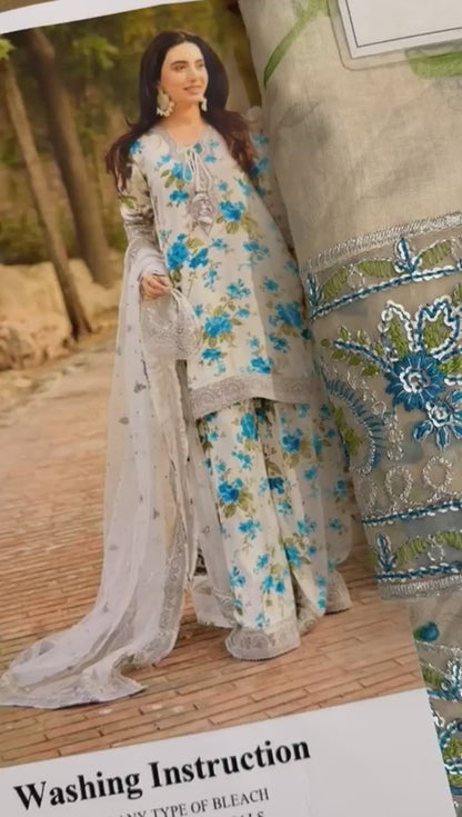 Afraz Premium 3-Piece Unstitched All-Over Print Embroidered Lawn EID Dress
