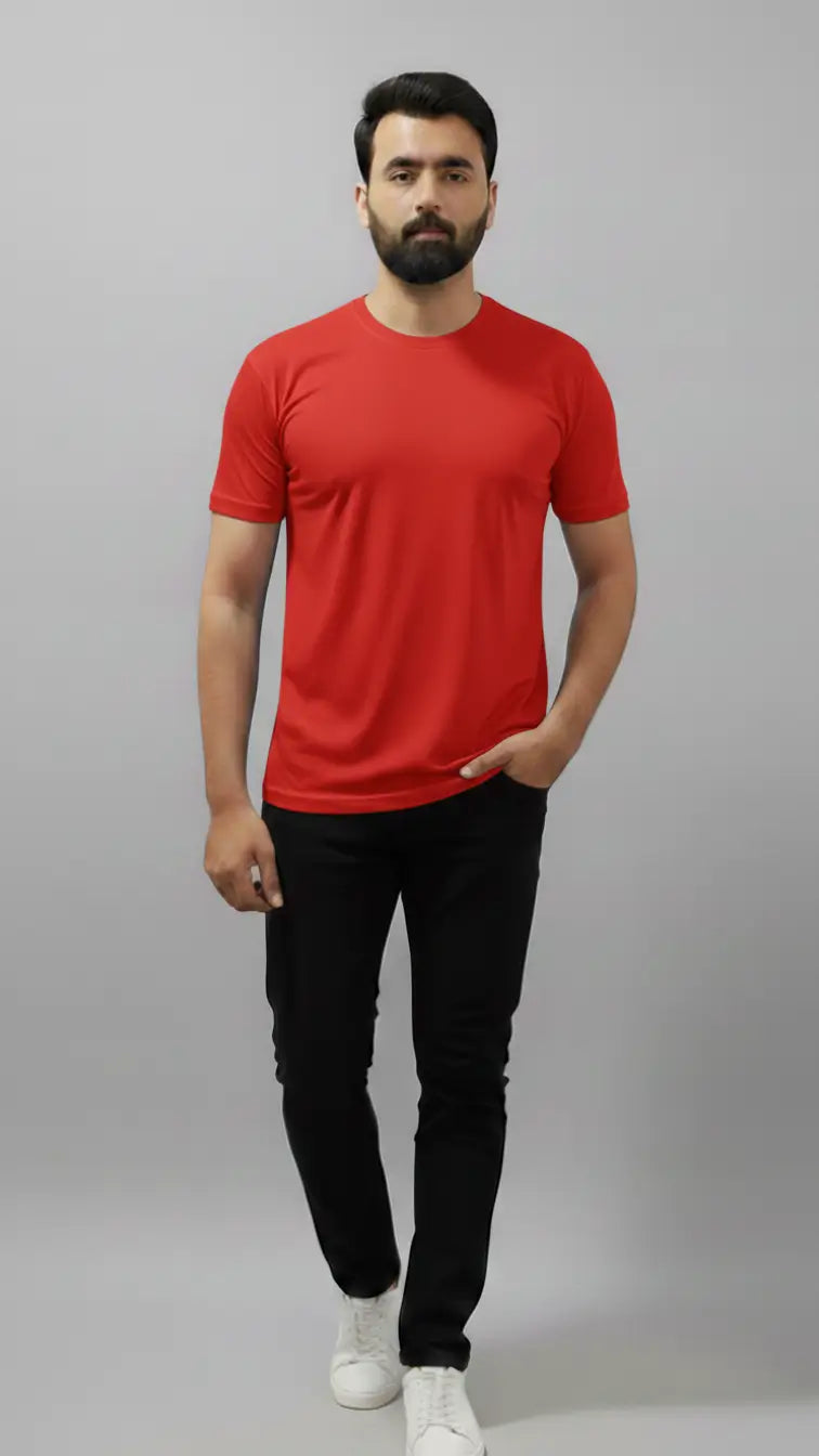 red t_shirt is best for pairing for fun events. buy from afraz.pk